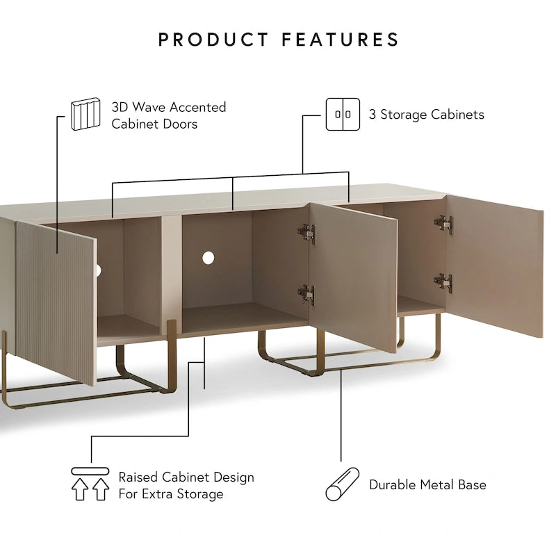 Meuble TV de rangement à 3 portes DH BASIC Modern 60 pouces par Denhour