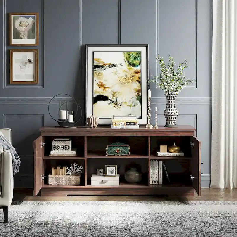 Meuble TV de ferme Evelynn Wood avec portes de grange coulissantes pour téléviseur de 65 pouces, gris et blanc
