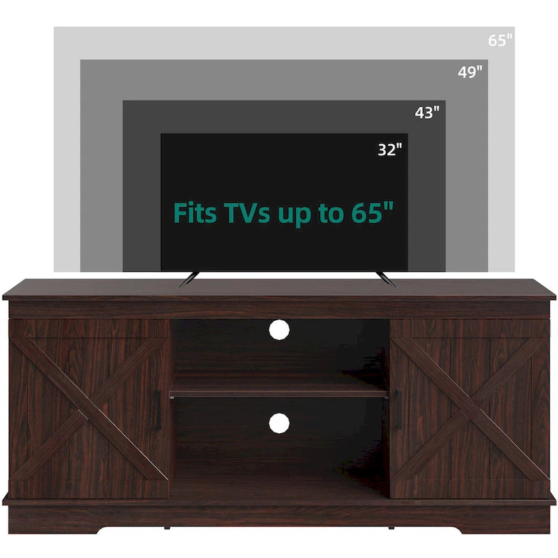 Meuble TV de ferme Evelynn Wood avec portes de grange coulissantes pour téléviseur de 65 pouces, gris et blanc