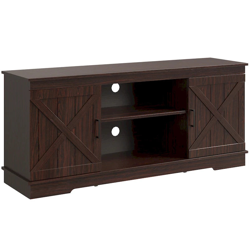 Meuble TV de ferme Evelynn Wood avec portes de grange coulissantes pour téléviseur de 65 pouces, gris et blanc