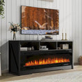 BOSSIN Meuble TV 65" pour TV jusqu'à 75" avec cheminée électrique 60", meuble de divertissement avec étagères ouvertes
