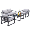 Ensemble de conversation 4 pièces pour patio avec table basse et coussins