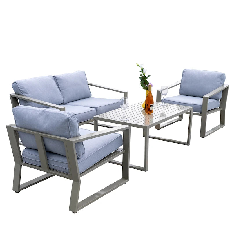 4-piece Patio Conversation Set with Coffee Table and Cushions