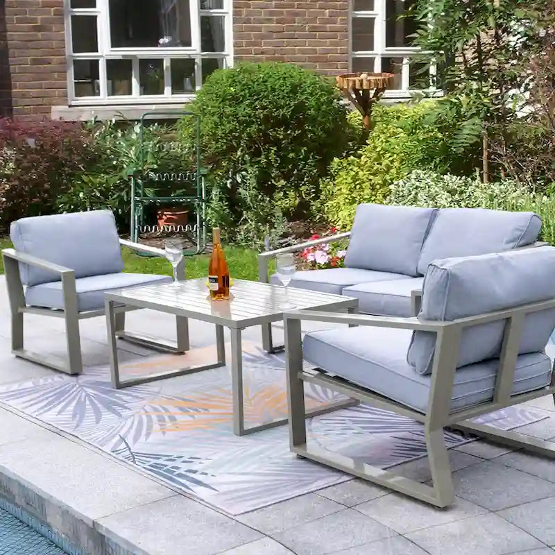 4-piece Patio Conversation Set with Coffee Table and Cushions