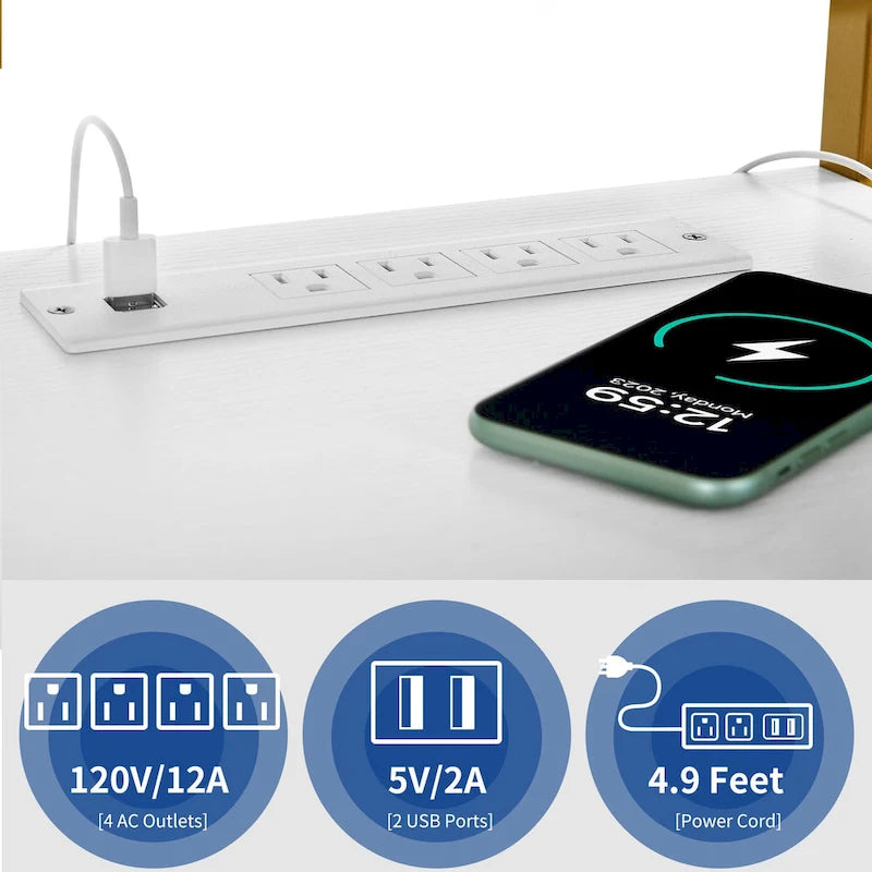 Meuble TV industriel en bois avec lumière LED, étagères de rangement ouvertes, prises de courant et télécommande Bluetooth