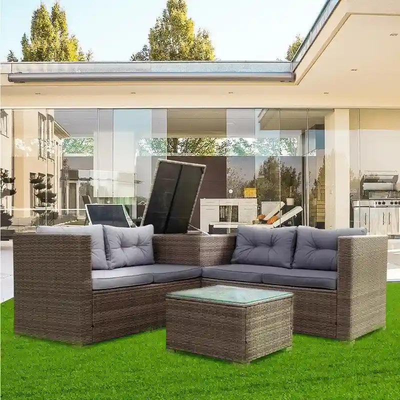 Ensemble de canapé d'extérieur en osier de 4 pièces pour patio avec boîte de rangement
