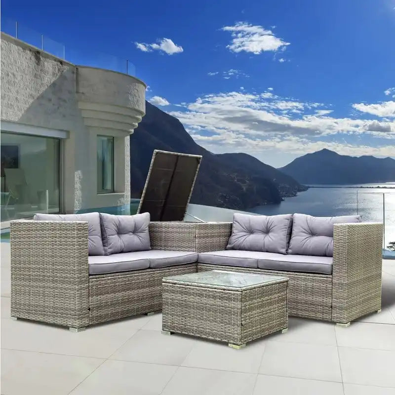 Ensemble de canapé d'extérieur en osier de 4 pièces pour patio avec boîte de rangement