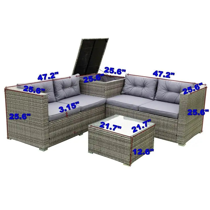 Ensemble de canapé d'extérieur en osier de 4 pièces pour patio avec boîte de rangement