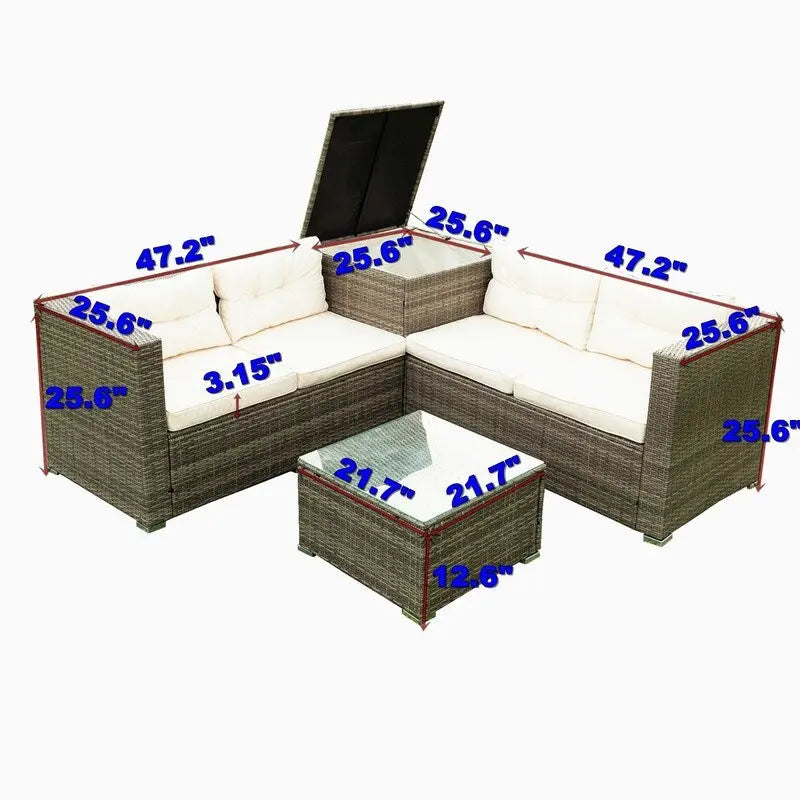 Ensemble de canapé d'extérieur en osier de 4 pièces pour patio avec boîte de rangement