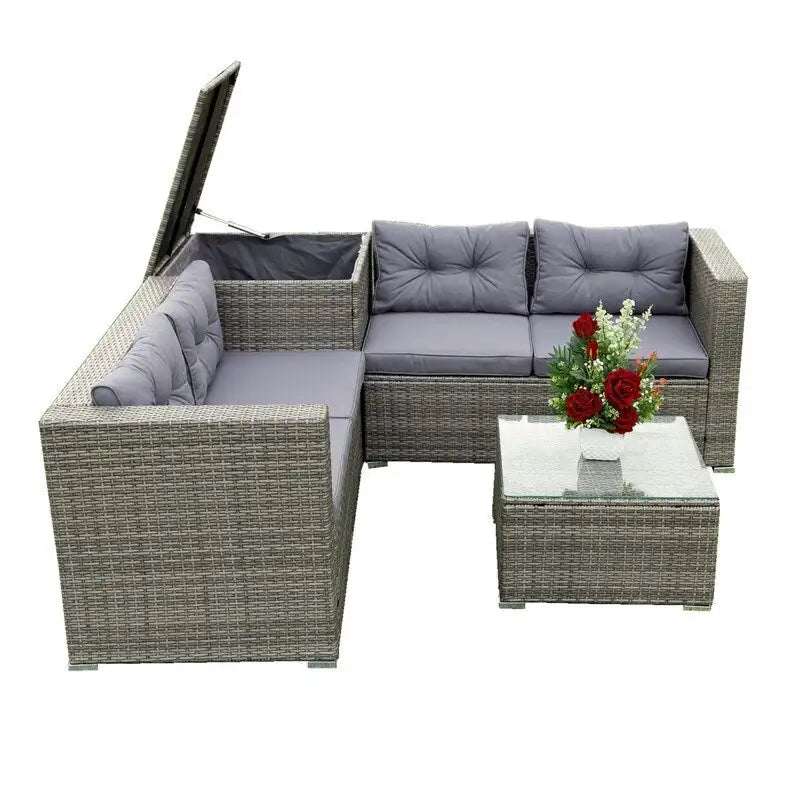Ensemble de canapé d'extérieur en osier de 4 pièces pour patio avec boîte de rangement