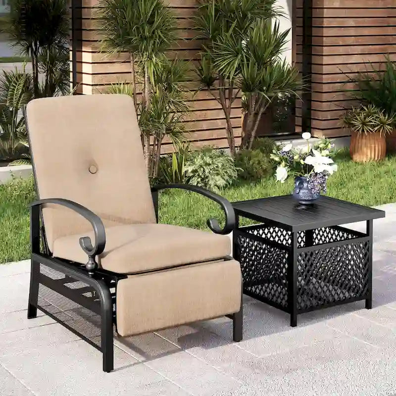 MAISON ARTS Ensemble Bistro 2 pièces avec Fauteuil Inclinable Réglable et Table d'Appoint