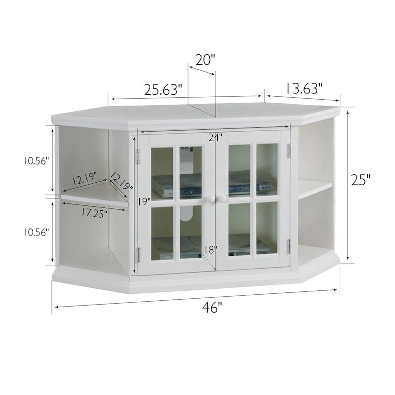 Meuble TV d'angle Leick Home en chêne massif avec deux portes, style mission