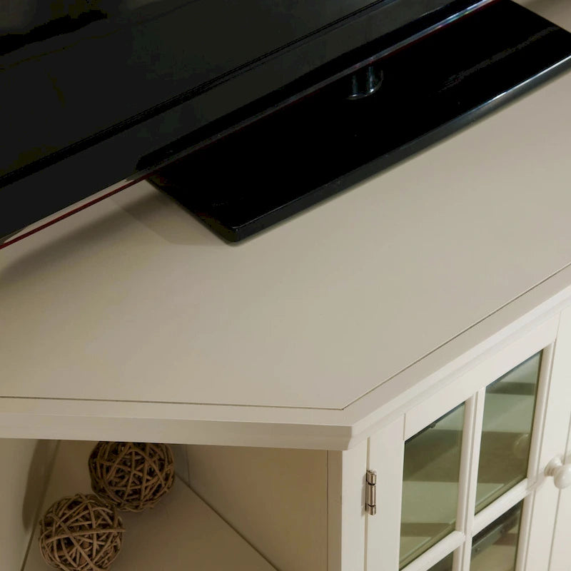 Meuble TV d'angle Leick Home en chêne massif avec deux portes, style mission