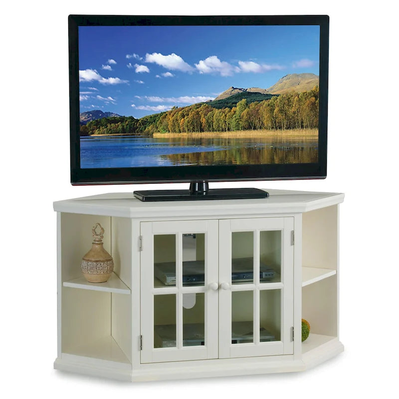 Meuble TV d'angle Leick Home en chêne massif avec deux portes, style mission