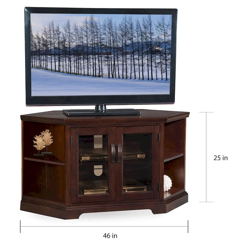 Meuble TV d'angle Leick Home en chêne massif avec deux portes, style mission