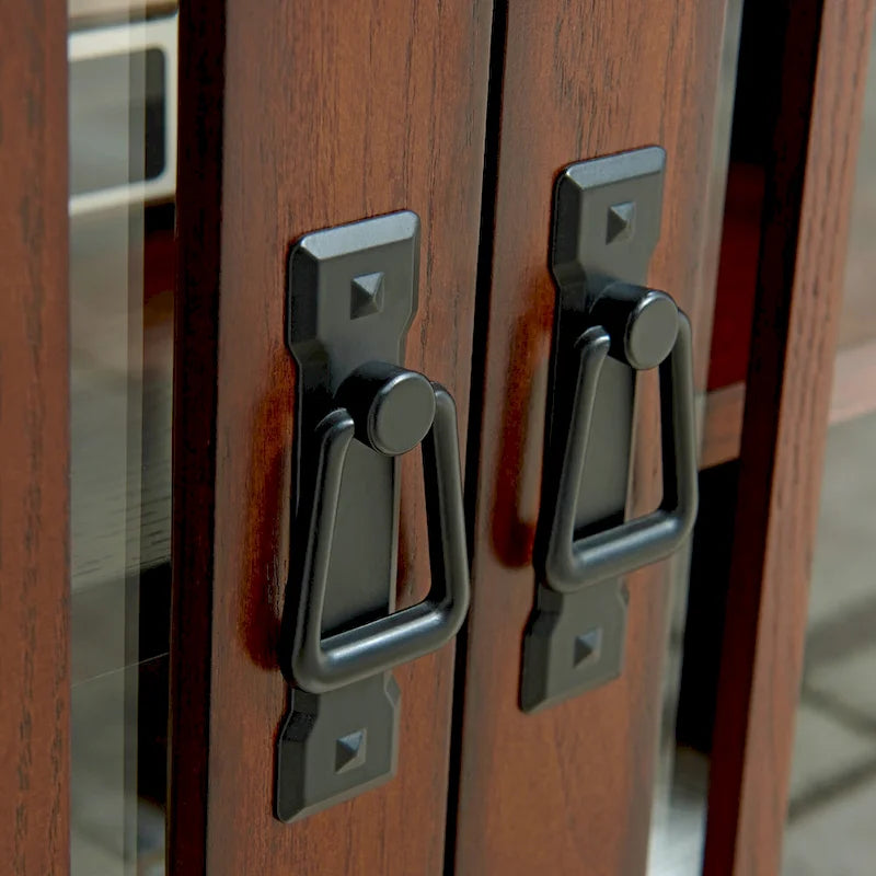 Meuble TV d'angle Leick Home en chêne massif avec deux portes, style mission