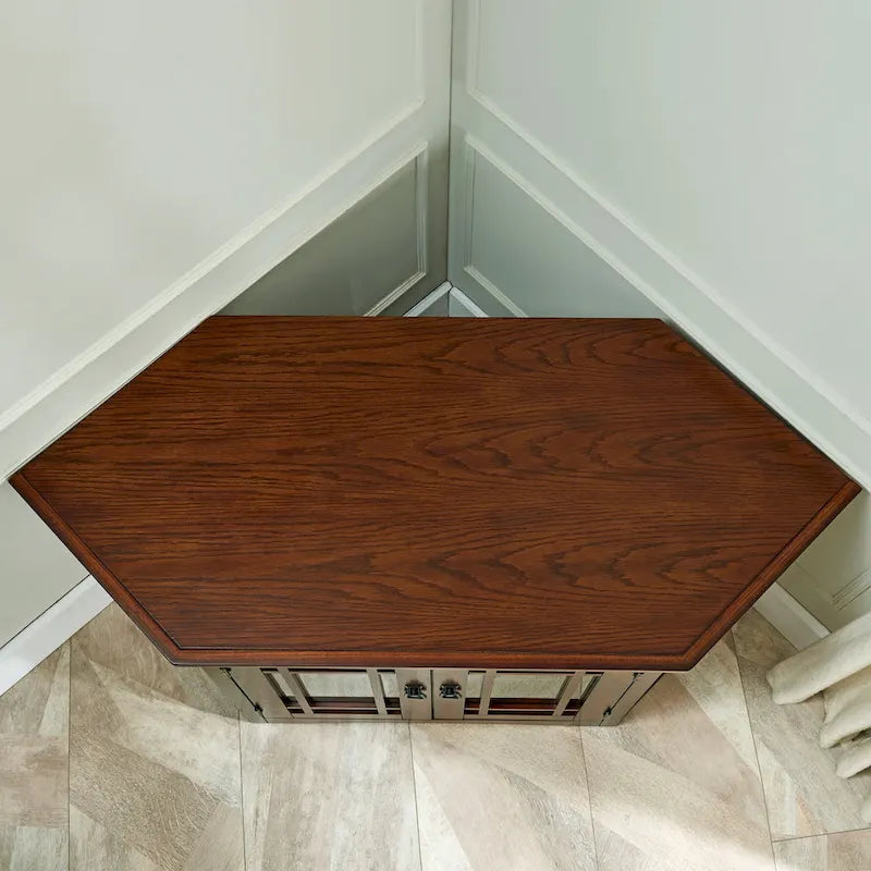 Meuble TV d'angle Leick Home en chêne massif avec deux portes, style mission