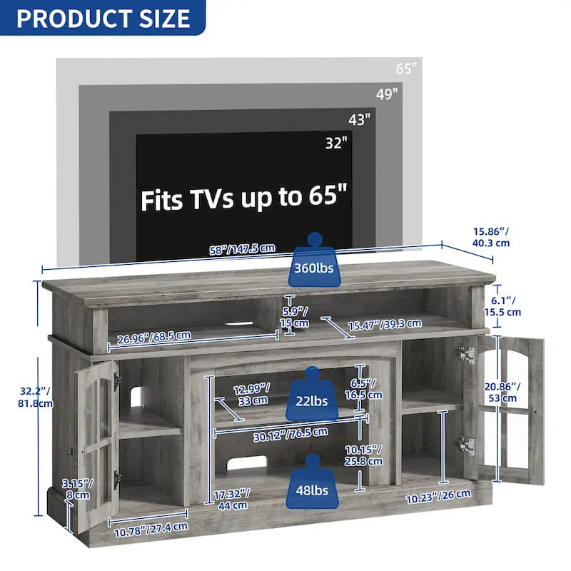 Moasis 58 Meuble TV surélevé Meuble TV de Ferme Meuble TV Console Multimédia pour TV jusqu'à 65 - 58 pouces