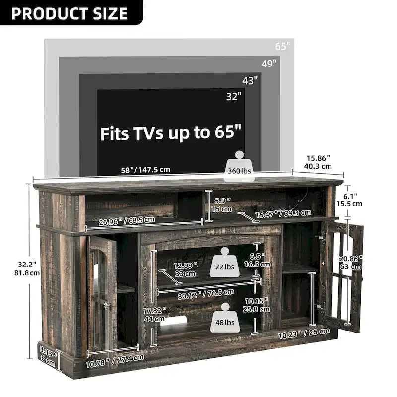 Moasis 58 Meuble TV surélevé Meuble TV de Ferme Meuble TV Console Multimédia pour TV jusqu'à 65 - 58 pouces