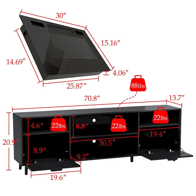 Meuble TV cheminée avec console TV cheminée électrique et télécommande