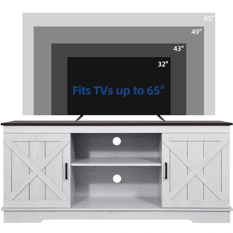 Meuble TV de ferme pour téléviseur de 65 pouces, meuble console média, portes de grange rustiques