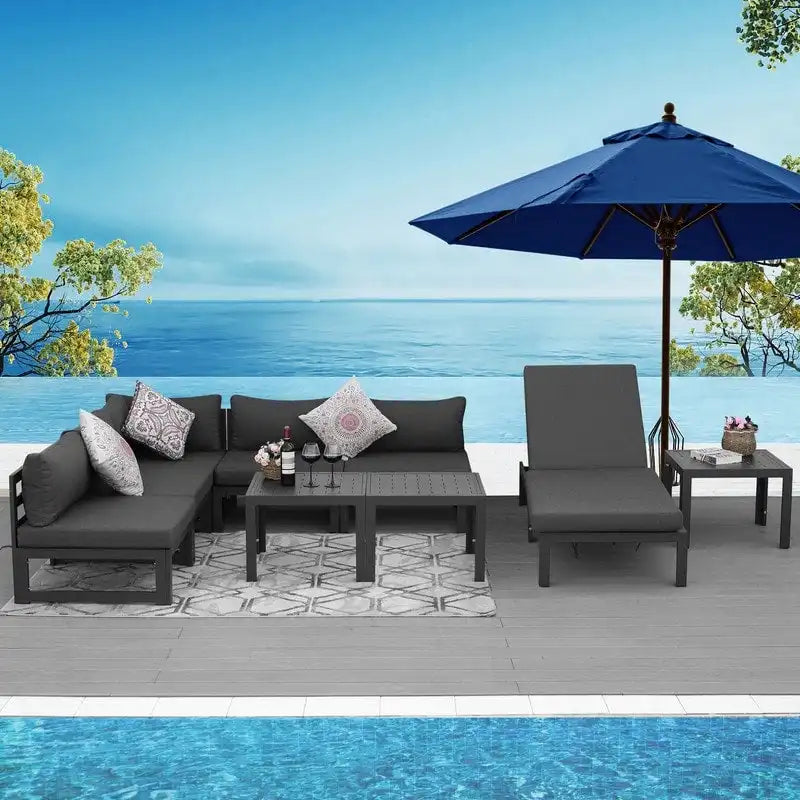 FINCATI Salon de jardin de luxe en aluminium avec canapé et table basse
