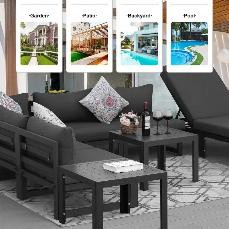 FINCATI Salon de jardin de luxe en aluminium avec canapé et table basse
