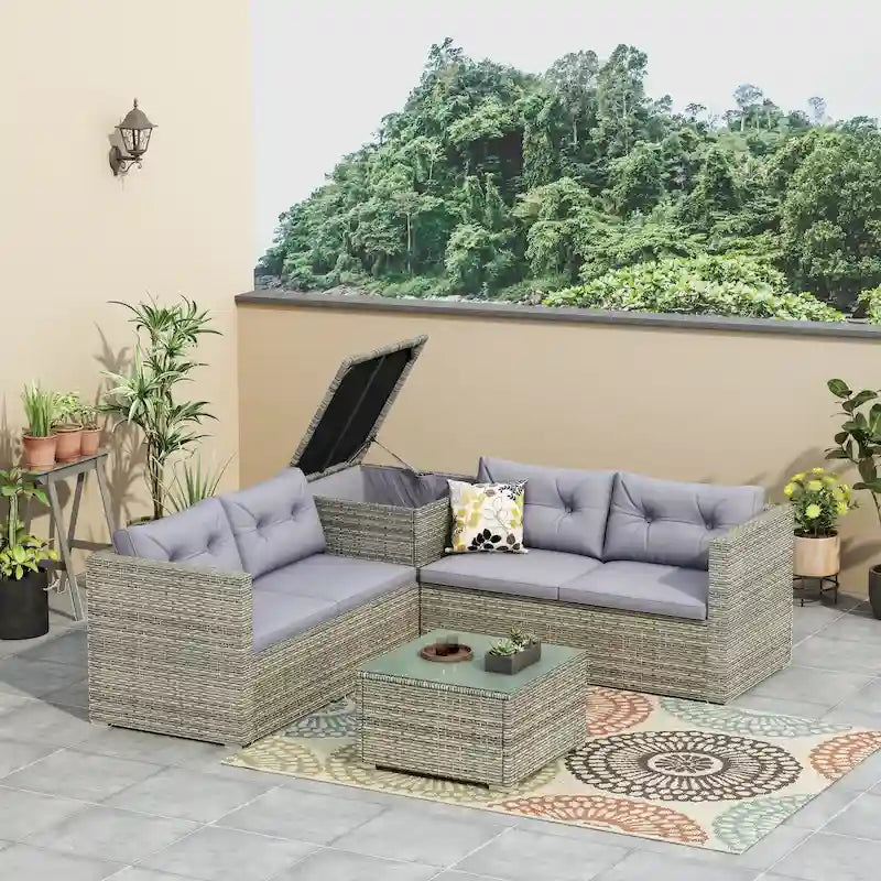 Ensemble de canapé de jardin 4 pièces avec coffre de rangement