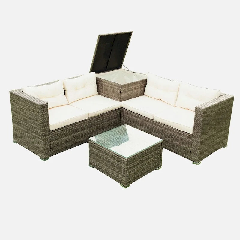 Ensemble de canapé de jardin 4 pièces avec coffre de rangement