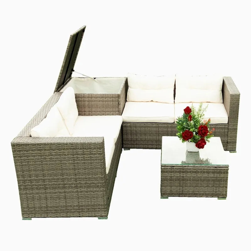Ensemble de canapé de jardin 4 pièces avec coffre de rangement