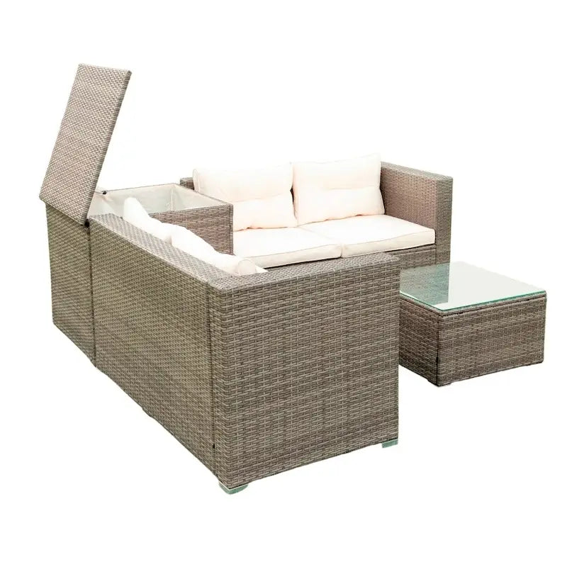 Ensemble de canapé de jardin 4 pièces avec coffre de rangement