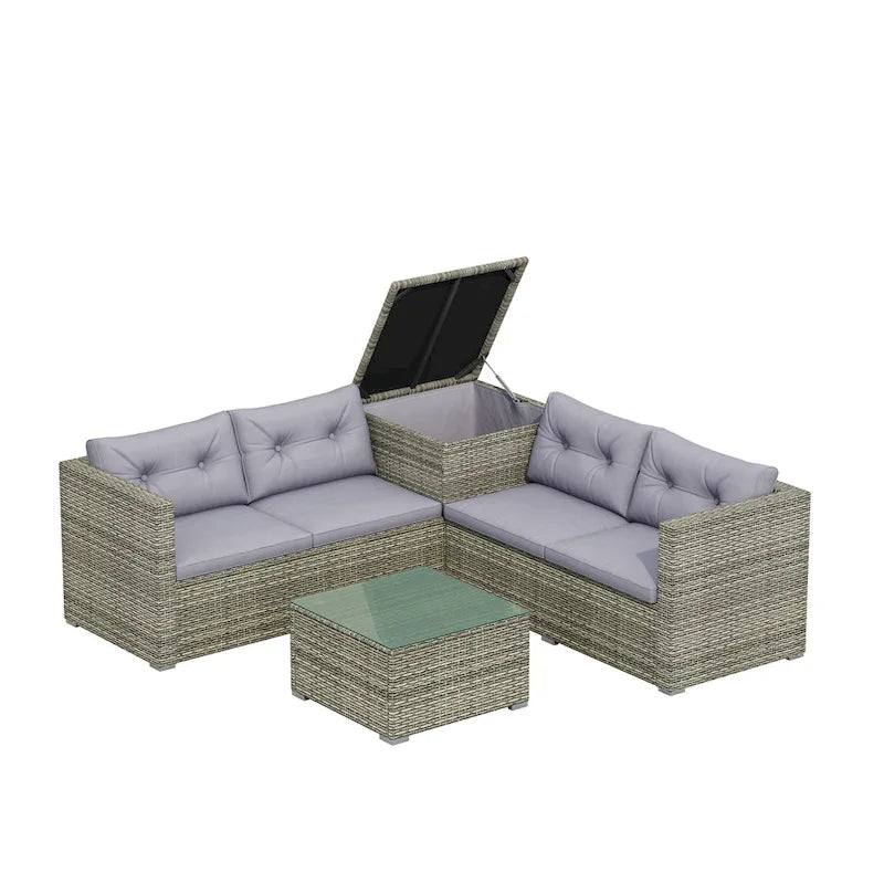 Ensemble de canapé de jardin 4 pièces avec coffre de rangement