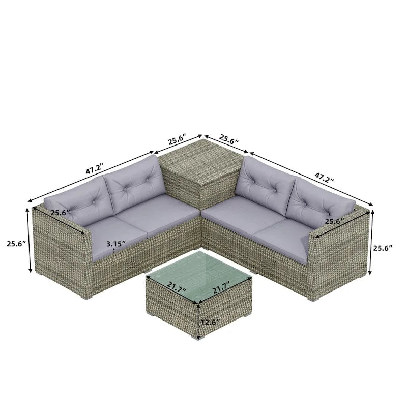 Ensemble de canapé de jardin 4 pièces avec coffre de rangement