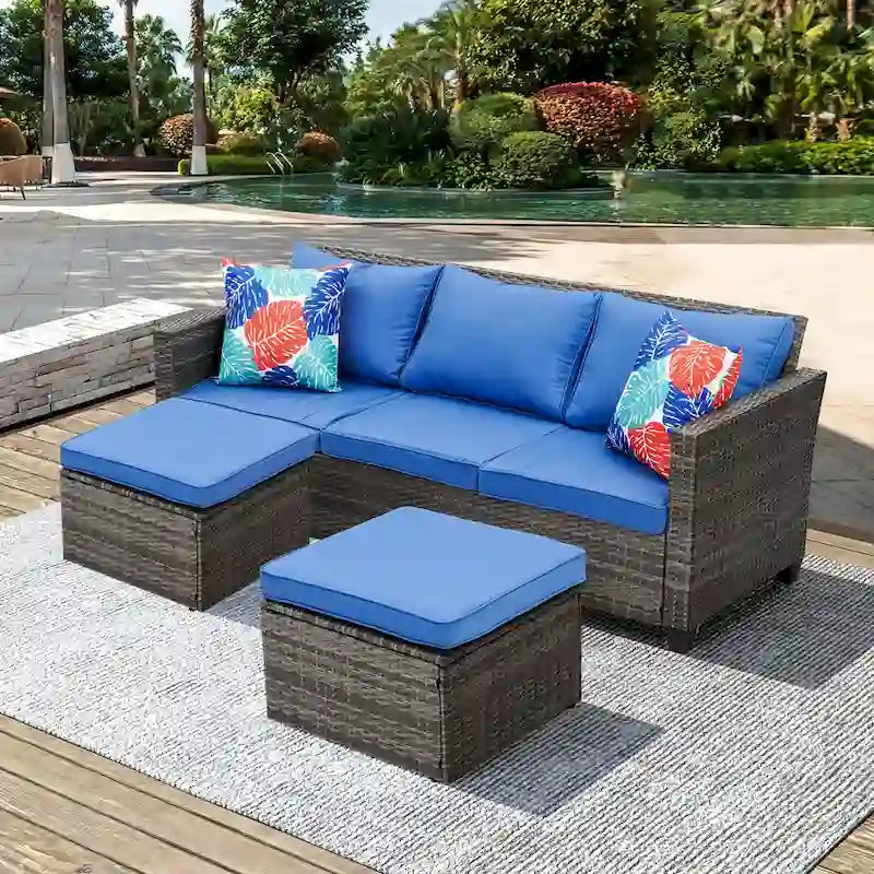 3-Piece Outdoor Furniture Set All-Weather Wicker Patio Sofa with Cushions for Conversations
