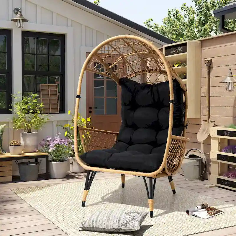 Fauteuil œuf en osier rembourré d'extérieur Pellebant - 58,9 cm P x 69,8 cm L x 144 cm H
