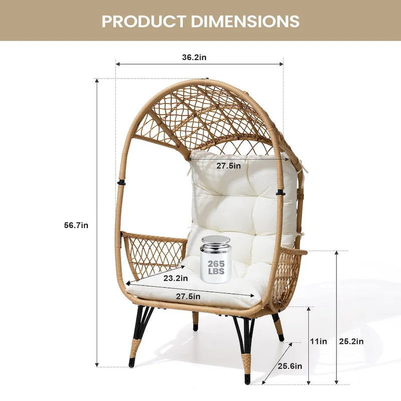 Fauteuil œuf en osier rembourré d'extérieur Pellebant - 58,9 cm P x 69,8 cm L x 144 cm H