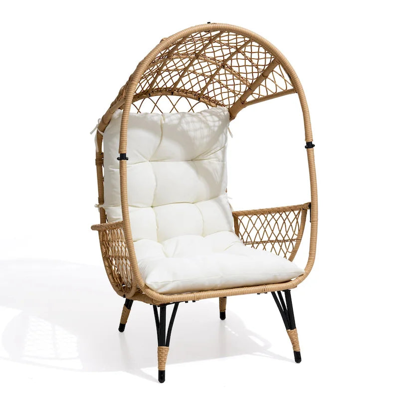 Fauteuil œuf en osier rembourré d'extérieur Pellebant - 58,9 cm P x 69,8 cm L x 144 cm H