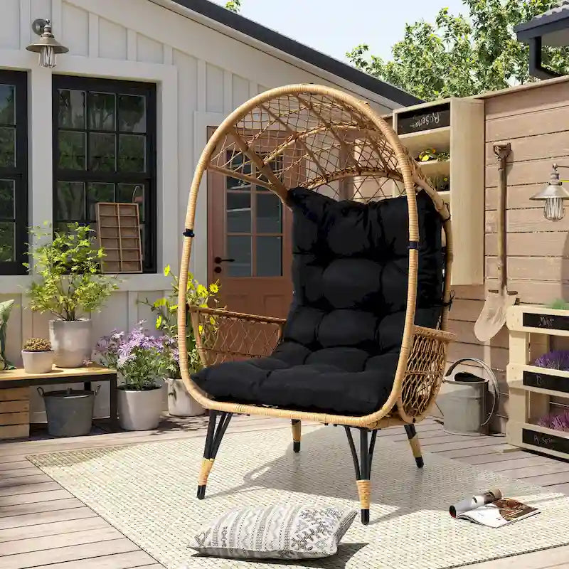 Fauteuil œuf en osier rembourré d'extérieur Pellebant - 58,9 cm P x 69,8 cm L x 144 cm H