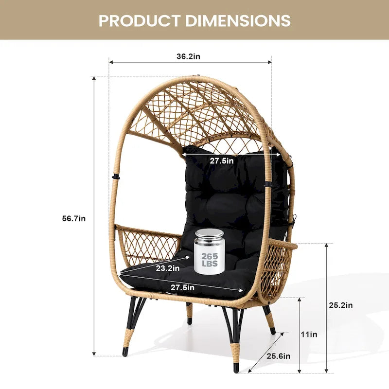Fauteuil œuf en osier rembourré d'extérieur Pellebant - 58,9 cm P x 69,8 cm L x 144 cm H