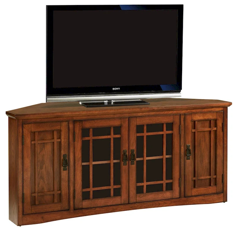 Meuble TV d'angle Leick Home en chêne massif avec quatre portes