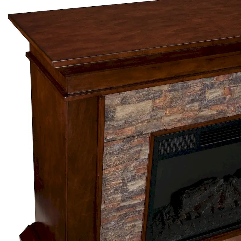 Cheminée électrique SEI Furniture Horse Mountain avec manteau en fausse pierre de 60 pouces