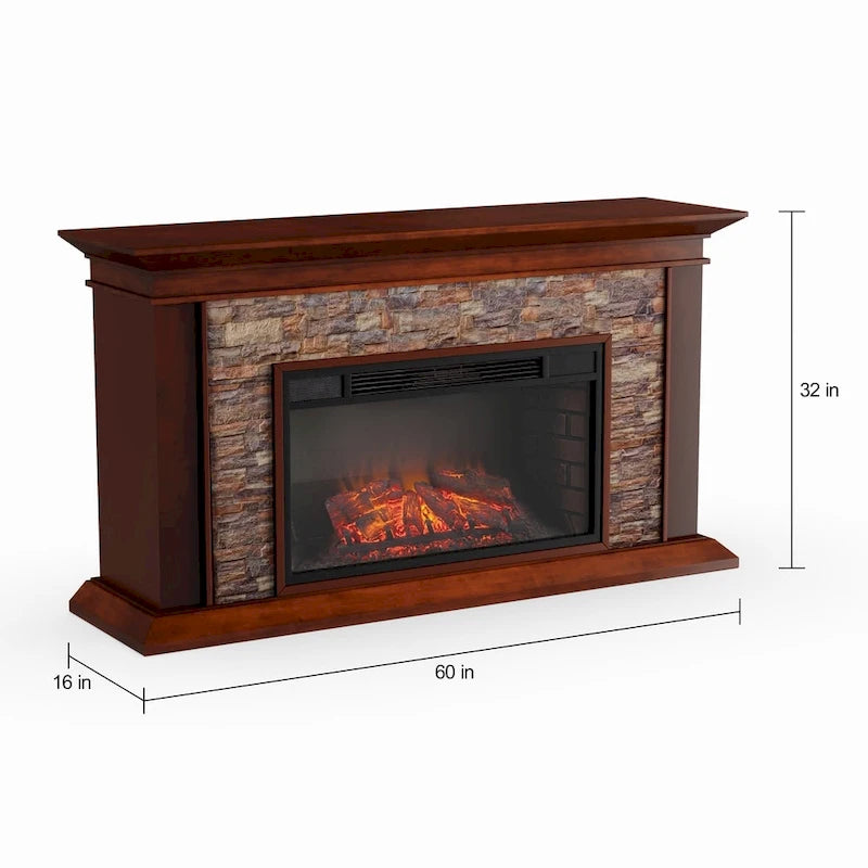 Cheminée électrique SEI Furniture Horse Mountain avec manteau en fausse pierre de 60 pouces