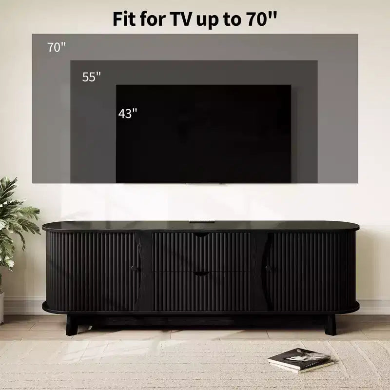 Black/Brown Mid Century TV Stand with 2 Drawers, for 1 Room