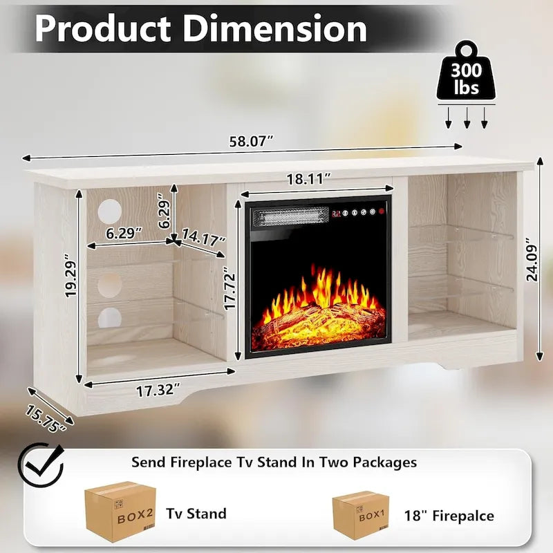 Bossin 58 Fireplace TV Stand with 18 Electric Fireplace,Modern Entertainment Center for 65 TVs,TV Console