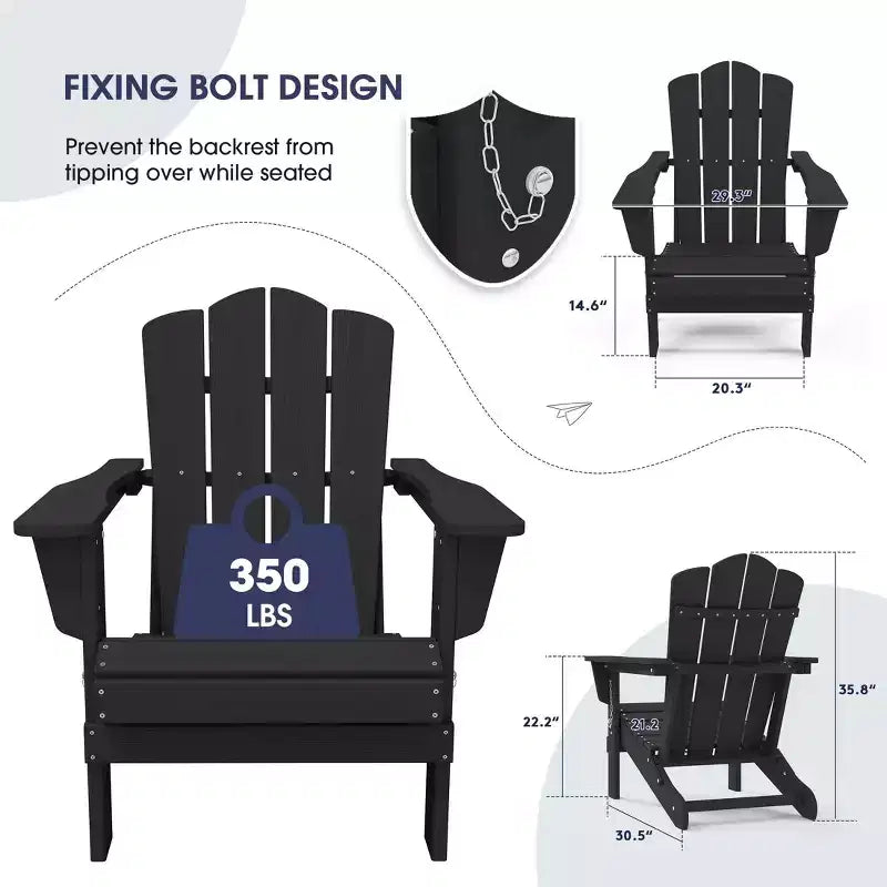 Hyleory Folding Adirondack Chair Outdoor, HDPE Patio Accent Chair