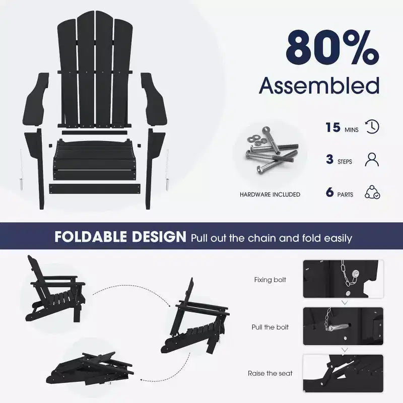 Hyleory Folding Adirondack Chair Outdoor, HDPE Patio Accent Chair