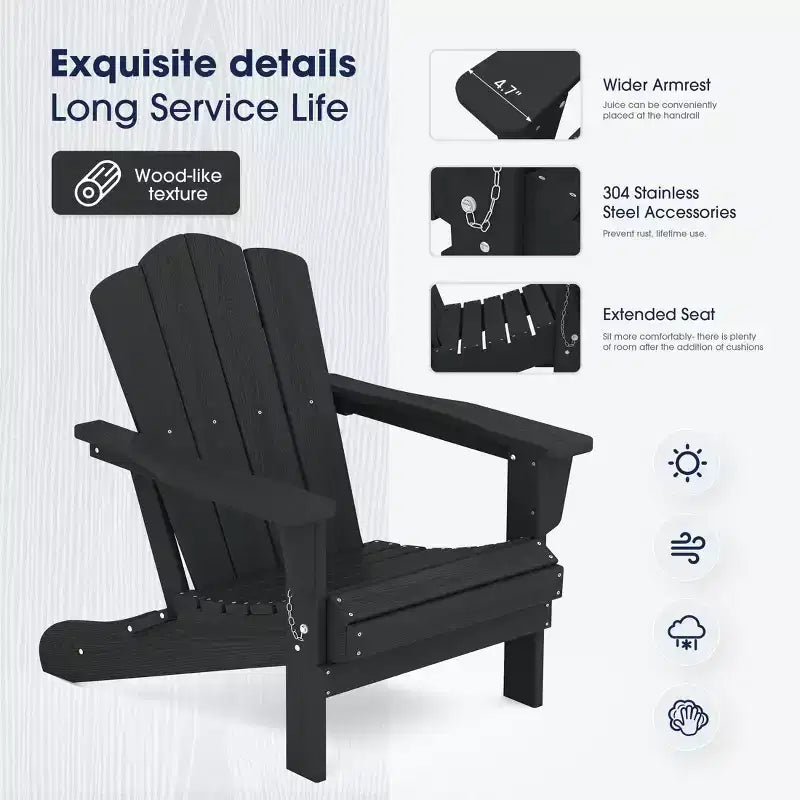 Hyleory Folding Adirondack Chair Outdoor, HDPE Patio Accent Chair
