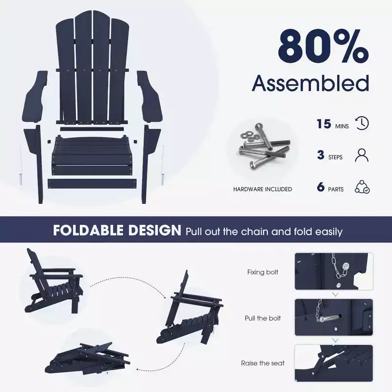 Hyleory Folding Adirondack Chair Outdoor, HDPE Patio Accent Chair
