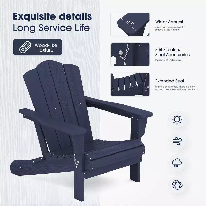 Hyleory Folding Adirondack Chair Outdoor, HDPE Patio Accent Chair