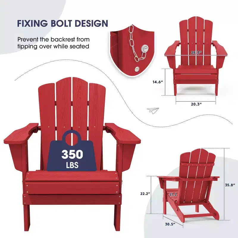 Hyleory Folding Adirondack Chair Outdoor, HDPE Patio Accent Chair